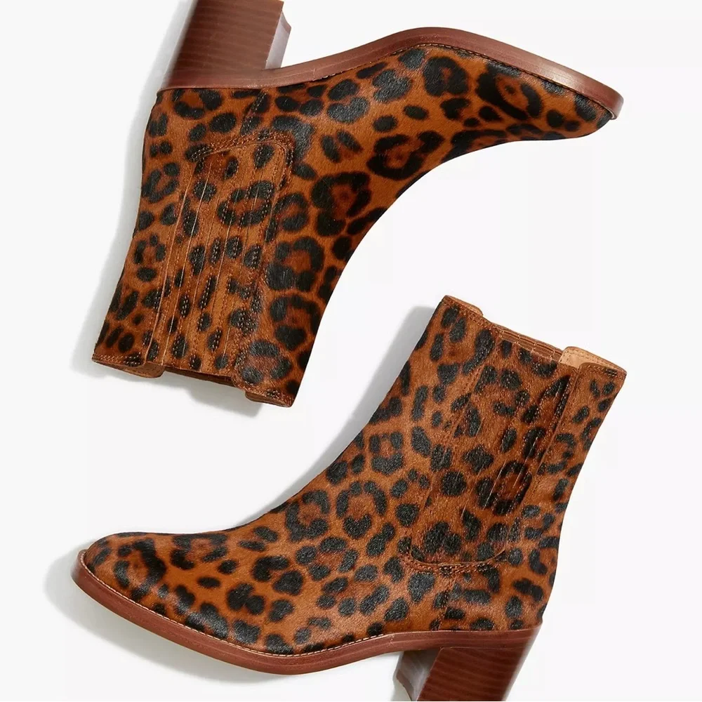 Madewell The Autumn High Chelsea Boot in Leopard Calf Hair- New